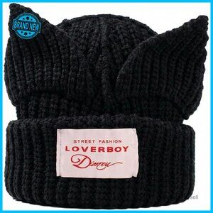 Cat Ear Beanie Y2K Cute Knit Hat Warm Crochet Skull Cap Unisex Fashion